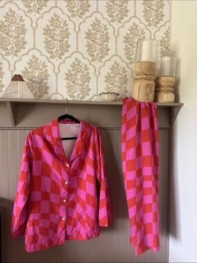 Women's Pink & Red Check Pajama Set - Brand Unspecified